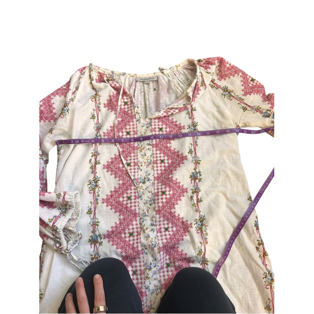 D'Ascoli Womens Pink Floral Hand Woven Cotton Boho Midi Dress Size M - Picture 6 of 7